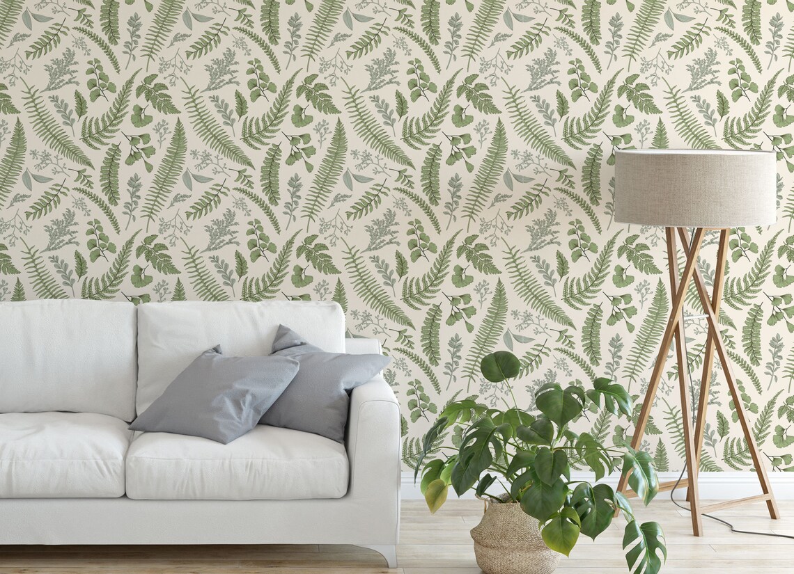 Green Foliage Wallpaper Peel and Stick Wallpaper Accent Etsy