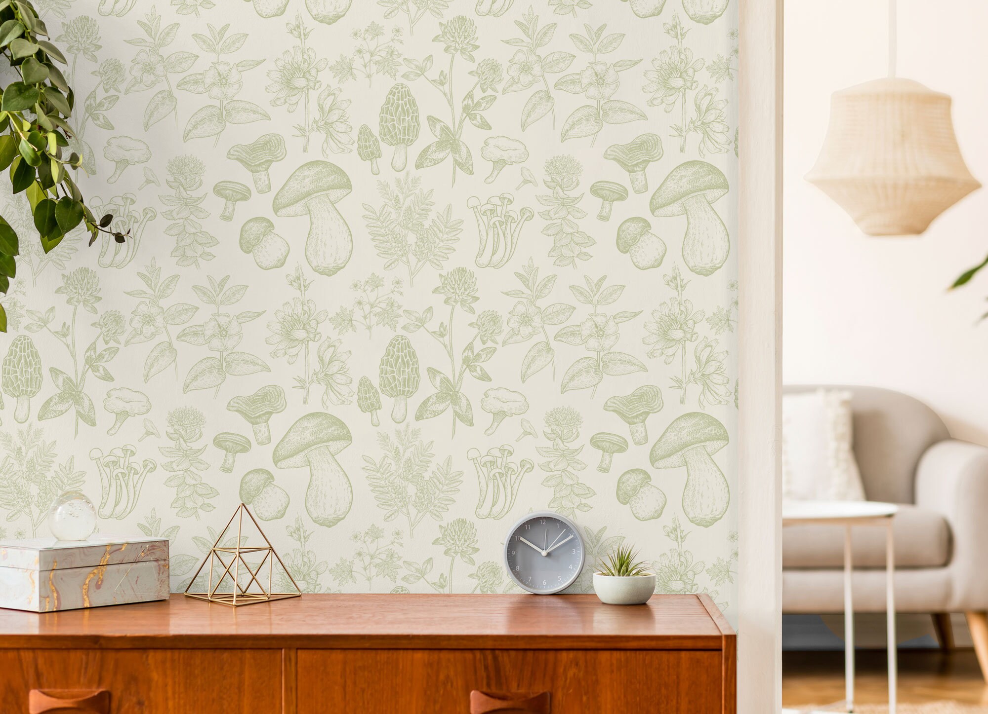 Mushroom Garden Wallpaper Peel and Stick Wallpaper Accent | Etsy