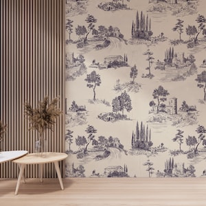Toile Peel and Stick Wallpaper Nursery Traditional Prepasted Bedroom Wall Decor Neutral Personalized Size - Purple European Country #179