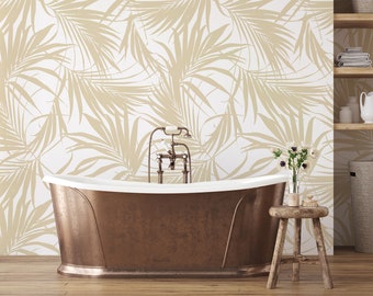 Light Beige Simple Palm Leaves Wallpaper, Peel and Stick Removable Repositionable, Traditional or Prepasted Wallpaper — Moose Accents #133