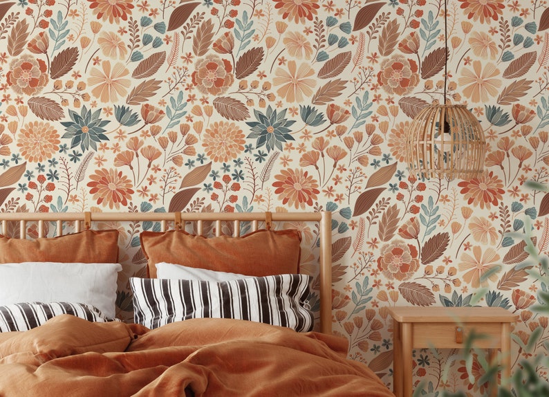 Vibrant Floral Wallpaper, Peel and Stick Removable Repositionable, Traditional or Prepasted Wallpaper Mural — Moose Accents