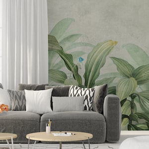 Tropical Plants Peel and Stick Mural Wallpaper Leaves Wall Decor Bedroom Wall Decor Custom Design Traditional Wallpaper Prepasted  #M020