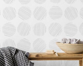 Grey Dots & Lines Wallpaper, Peel and Stick Removable Repositionable, Traditional or Prepasted Wallpaper — Moose Accents #044