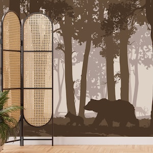 Bear Wall Peel and Stick Mural Wallpaper Bear Wall Decor Bedroom Wall Decor Custom Design Traditional Wallpaper Prepasted #M006