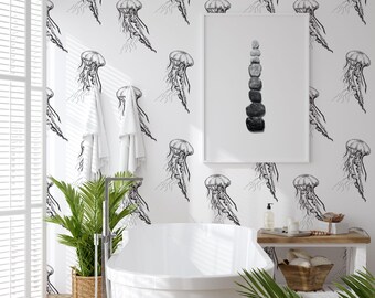 Custom Color Jellyfish Peel and Stick or Traditional Wallpaper