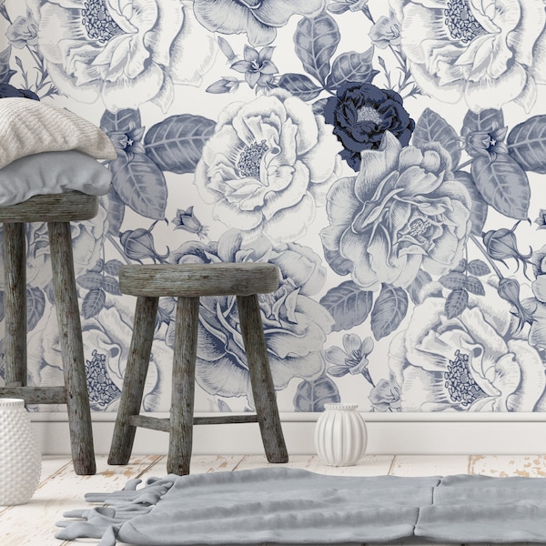 Watercolour Blue Wallpaper, Peel and Stick Removable Repositionable, Traditional or Prepasted Wallpaper Mural — Moose Accents #150