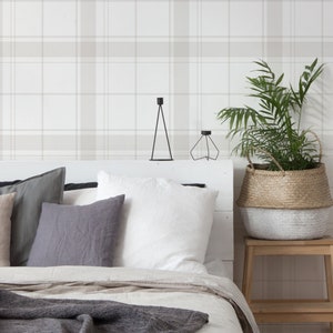 Grey Plaid Wallpaper, Peel and Stick Removable Repositionable, Traditional or Prepasted Wallpaper — Moose Accents #051