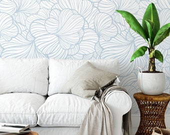 Custom Color Floral Line Art Peel and Stick or Traditional Wallpaper