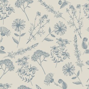 Antique Blue Meadowfield Wallpaper, Peel and Stick Removable Repositionable, Traditional or Prepasted Wallpaper Mural — Moose Accents