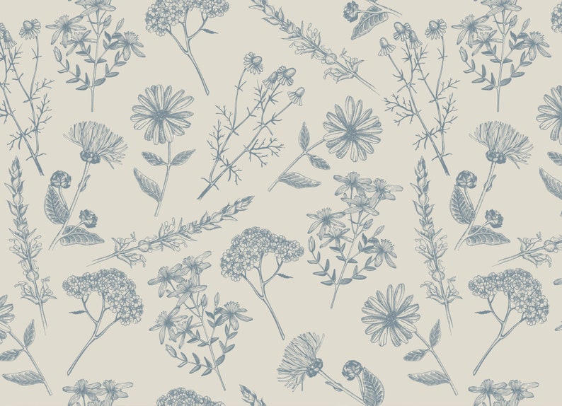 Antique Blue Meadowfield Wallpaper, Peel and Stick Removable Repositionable, Traditional or Prepasted Wallpaper Mural — Moose Accents