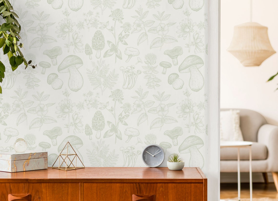 Mushroom Garden Wallpaper Removable Peel and Stick Wallpaper | Etsy UK