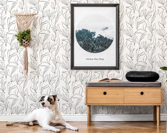Serene Leafy Pairing Wallpaper, Peel and Stick Removable Repositionable, Traditional or Prepasted Wallpaper Mural — Moose Accents #319