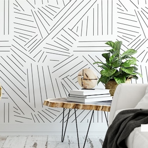 Modern Lines Wallpaper, Peel and Stick Removable Repositionable, Traditional or Prepasted Wallpaper — Moose Accents   #027