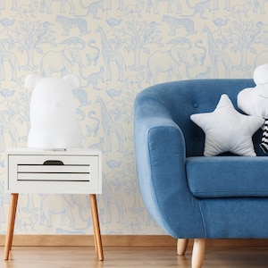 Blue Wild Life Peel and Stick Wallpaper Bedroom Decor Traditional Prepasted Nursery Wall Decor Animal Blue Colour Personalized Size #238