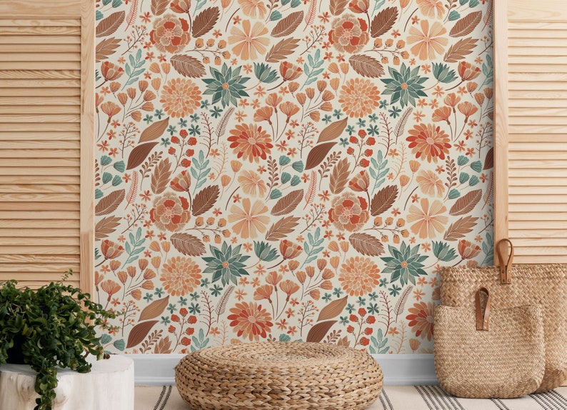 Vibrant Floral Wallpaper, Peel and Stick Removable Repositionable, Traditional or Prepasted Wallpaper Mural — Moose Accents