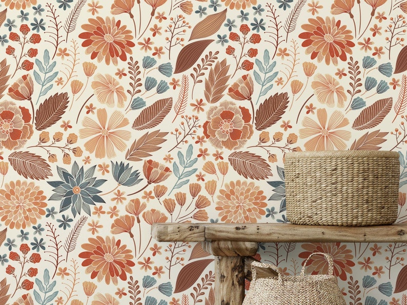 Vibrant Floral Wallpaper, Peel and Stick Removable Repositionable, Traditional or Prepasted Wallpaper Mural — Moose Accents