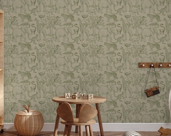 Green Wild Life Wallpaper, Peel and Stick Removable Repositionable, Traditional or Prepasted Wallpaper Mural — Moose Accents #282