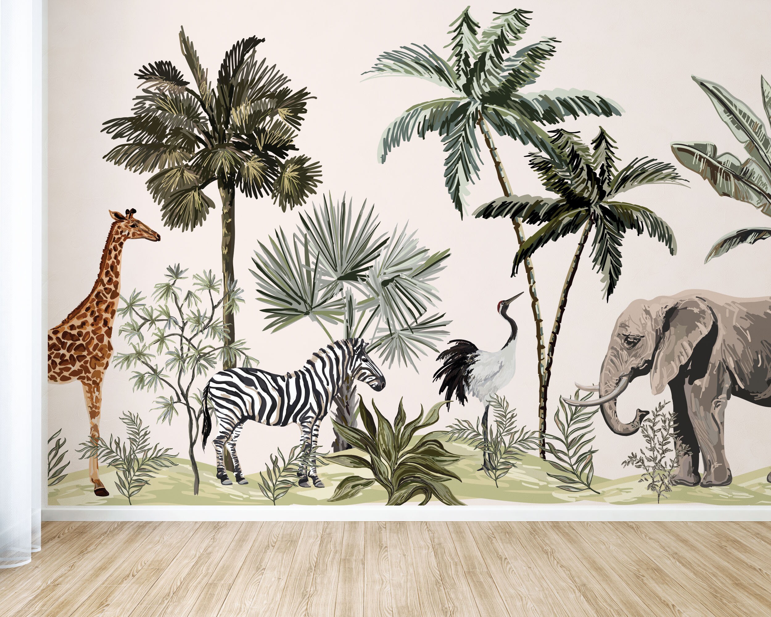 Epic Safari Peel and Stick Mural Wallpaper Safari Animal Wall Decor ...