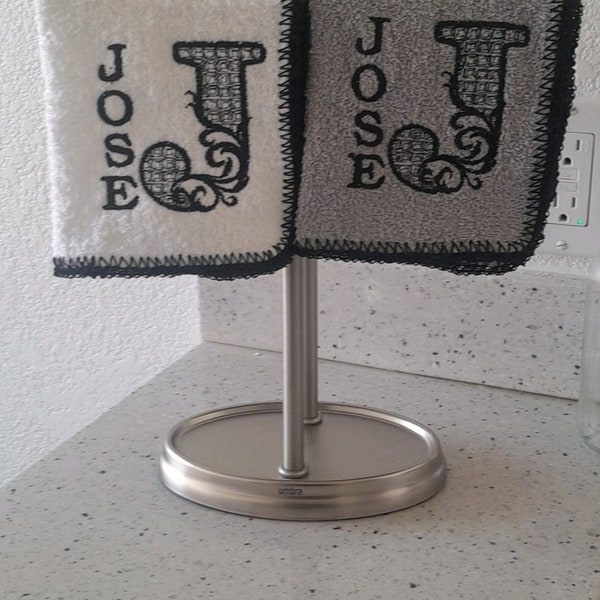 Embroidered Monogram and Personalized Washcloth with Crochet Edges