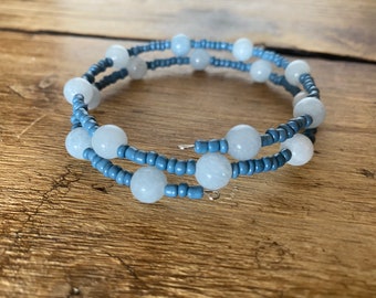 Handmade Aquamarine and Blue Glass Beaded Bracelet