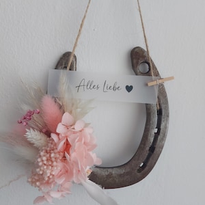Horseshoe with dried flowers and personalization - lucky charm gift idea
