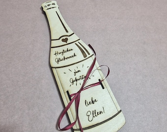 Geldgeschenk, Sektflasche, Holz Geschenk, Wunscherfüller, Geldversteck, personalisiert, Geburtstag