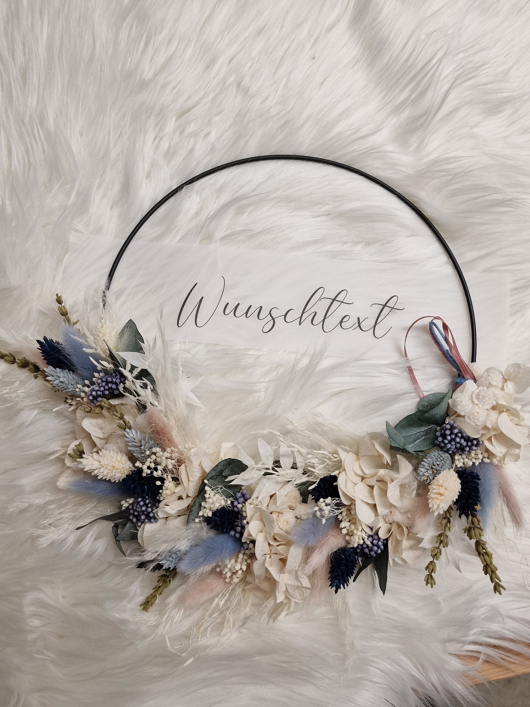 Dried Flower Wreath in Shades of Blue With Pink and Blue