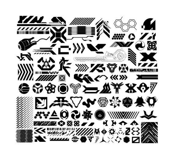 100 Techwear Elements Shapes Icons & Logos Editable Vector Pack in