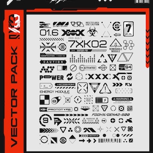 100+ decal elements cyberpunk assets icons logos editable vector Pack in one SVG File Digital Download