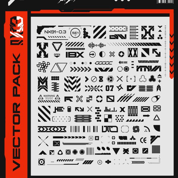 135+ vector decal elements techwear assets icons shapes Pack in one SVG File Digital Download