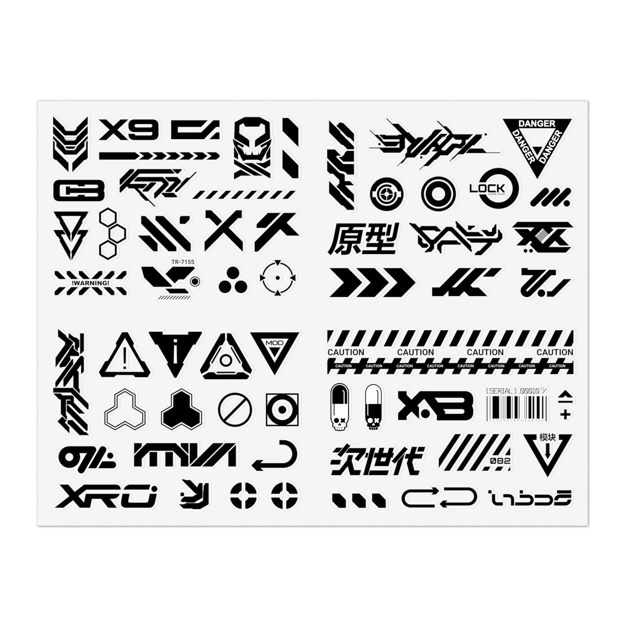 58 Techwear Elements & Logo Vinyl Decals Sticker Sheet in One Etsy UK