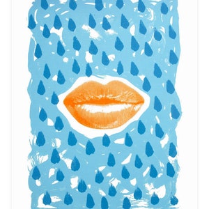 Orange Lips on Blue (Screen Print)