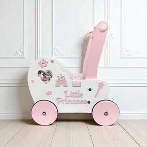 小さなプリンセス人形ベビーカー、人形用馬車、プリンセスの1歳の誕生日、ベビーウォーカー、幼児用押し車、1歳の贈り物、押し車、バギー