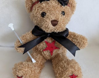 Personalized baton bear, baton twirling competition gift, majorette plush animal, recital gift, custom team colors