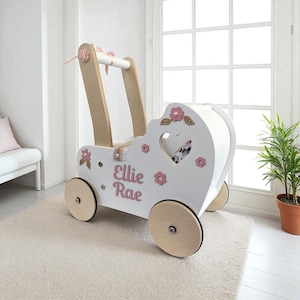Holz Puppenwagen, Kutsche, Lauflernwagen, Schiebespielzeug, Bollerwagen, Wagen, einjähriges Spielzeug, Geburtstagsgeschenk, Puppenspielzeug, Schiebewagen