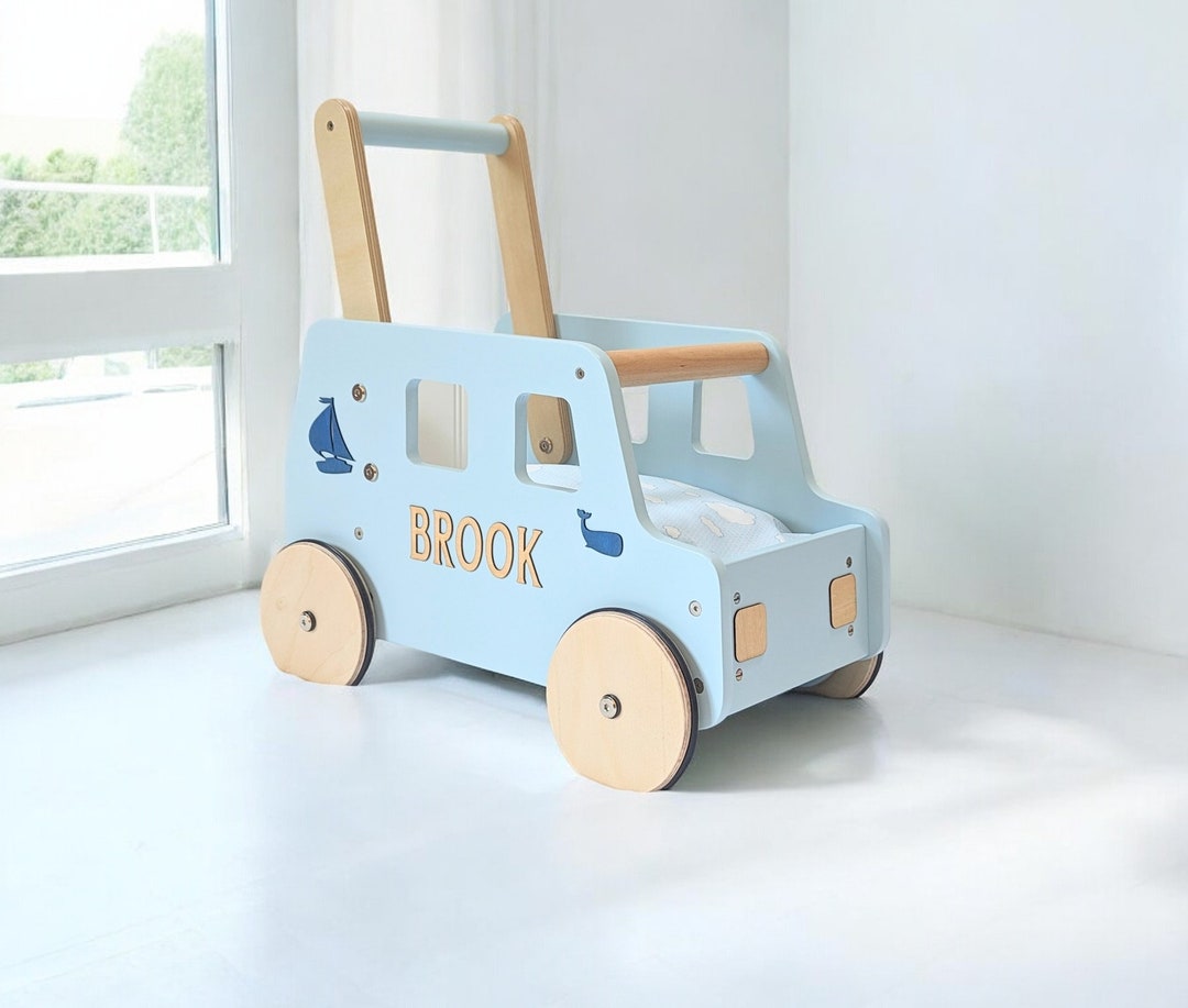 Nautical Wooden Push Walker: Personalized Blue Truck, 1st Birthday
