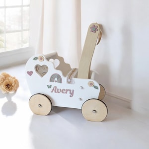regenboog babypopwandelwagen, duwwagen, loopwagen, duwspeelgoed, speelgoed van een jaar oud, babyspeelgoed 12 maanden, kinderwagen, 1e verjaardag meisje, wagen
