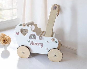 rainbow baby doll stroller, push carriage, baby walker, push toy, one year old toy, baby toys 12 months, stroller, 1st birthday girl, wagon