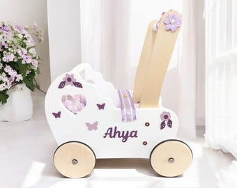 Kleinkind Lauflernwagen, Schiebetier aus Holz, benutzerdefinierte Kutsche, Lavendel Kinderzimmer Dekor