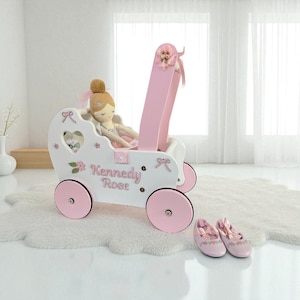 Wooden doll carriage, stroller for dolls, baby walker, doll buggy, baby push toy, one year old toy, 1st birthday, toddler gift, trolley