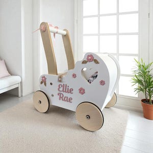 Personalized Wooden Doll Stroller: Baby Walker, 1st Birthday Gift