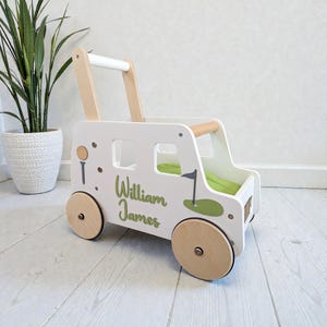 Andador de madera personalizado para bebé: carrito de golf, regalo para el primer cumpleaños