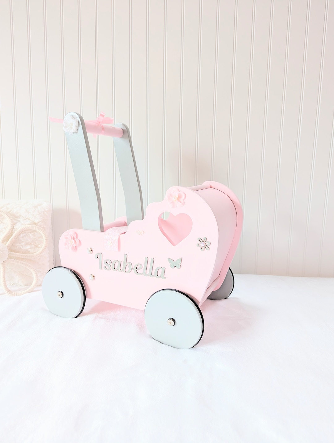 Wooden Doll Stroller, Wooden Carriage, Baby Walker, Push Toy, One Year Old Toy, Baby Toys 12