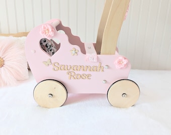 baby walker, doll stroller, 1st birthday girl toy, doll carriage, baby walker, wooden stroller, push toy, buggy, wagon, trolley