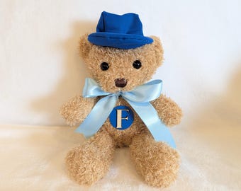 Personalized Initial Teddy Bear, Monogram Plush Bear Gift, Baby Shower Gift, Nursery Decor, Baby boy present