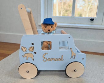 Safari Animal Baby Walker: Personalized Wooden Push Truck, safari Toy