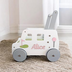 push truck, golf, wooden cart, wagon, stroller for dolls, push cart, wooden toys 12 months, golf cart girl, white car, truck from toys