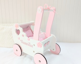 Toddler walker, wooden doll stroller, carriage, buggy, baby walker, push toy, one year old toy, handmade stroller, 1st birthday, doll toy