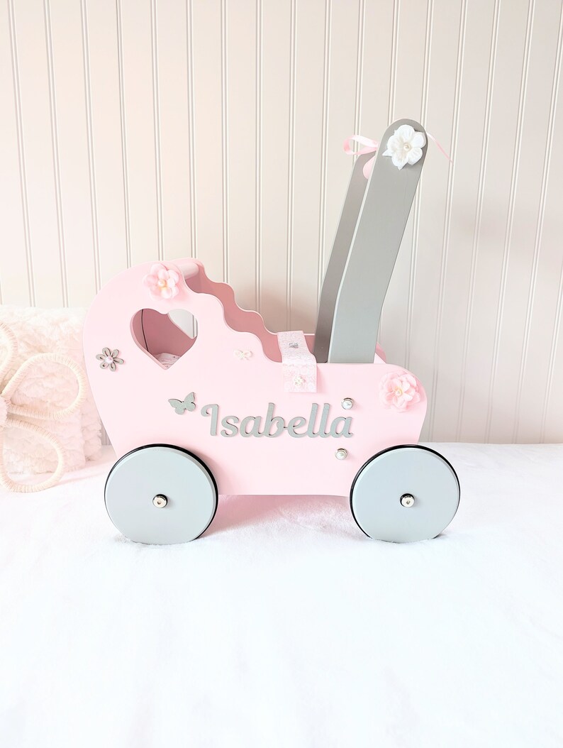 Wooden Doll Stroller, Wooden Carriage, Baby Walker, Push Toy, One Year Old Toy, Baby Toys 12