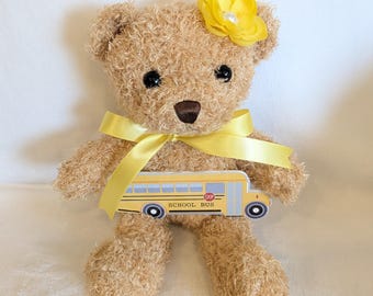 Back to School Teddy Bear Gift, Plush Bear, First day of school keepsake, classroom decor, teacher and bus driver gift